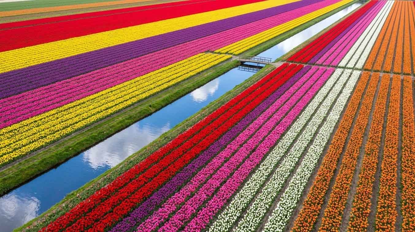 Repeating-pattern tulip field composition reference photo