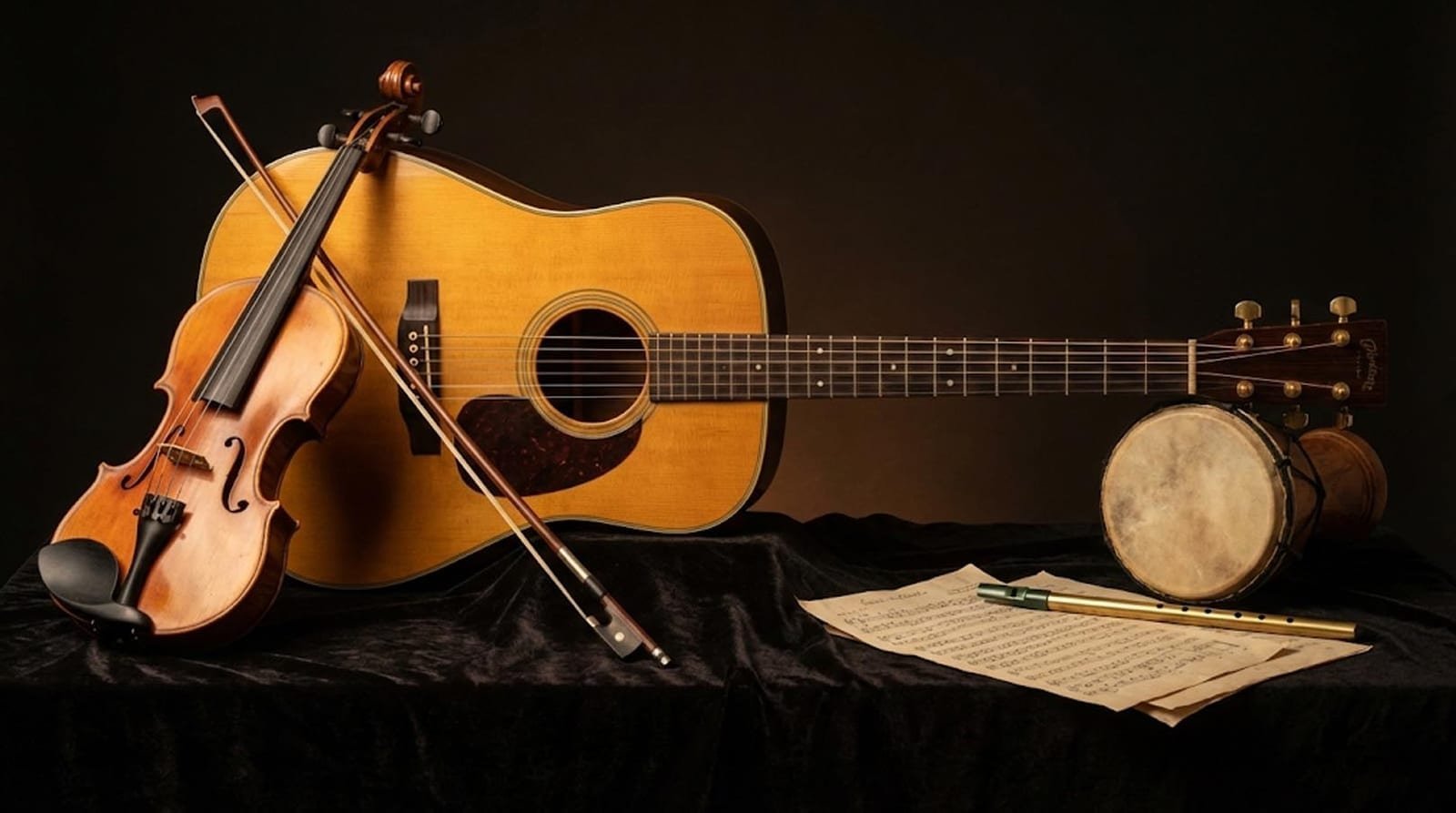 Guitar and violin still-life reference photo