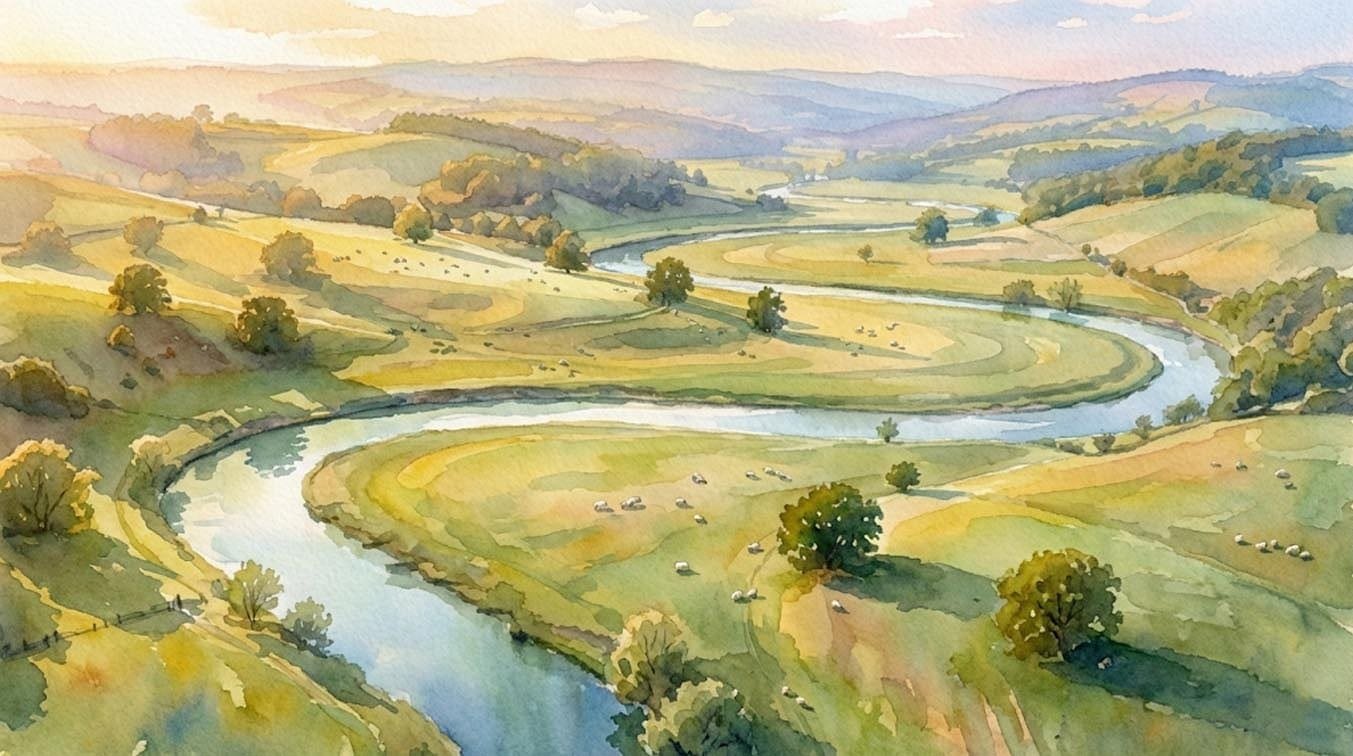 Landscape composition painted from a golden ratio grid